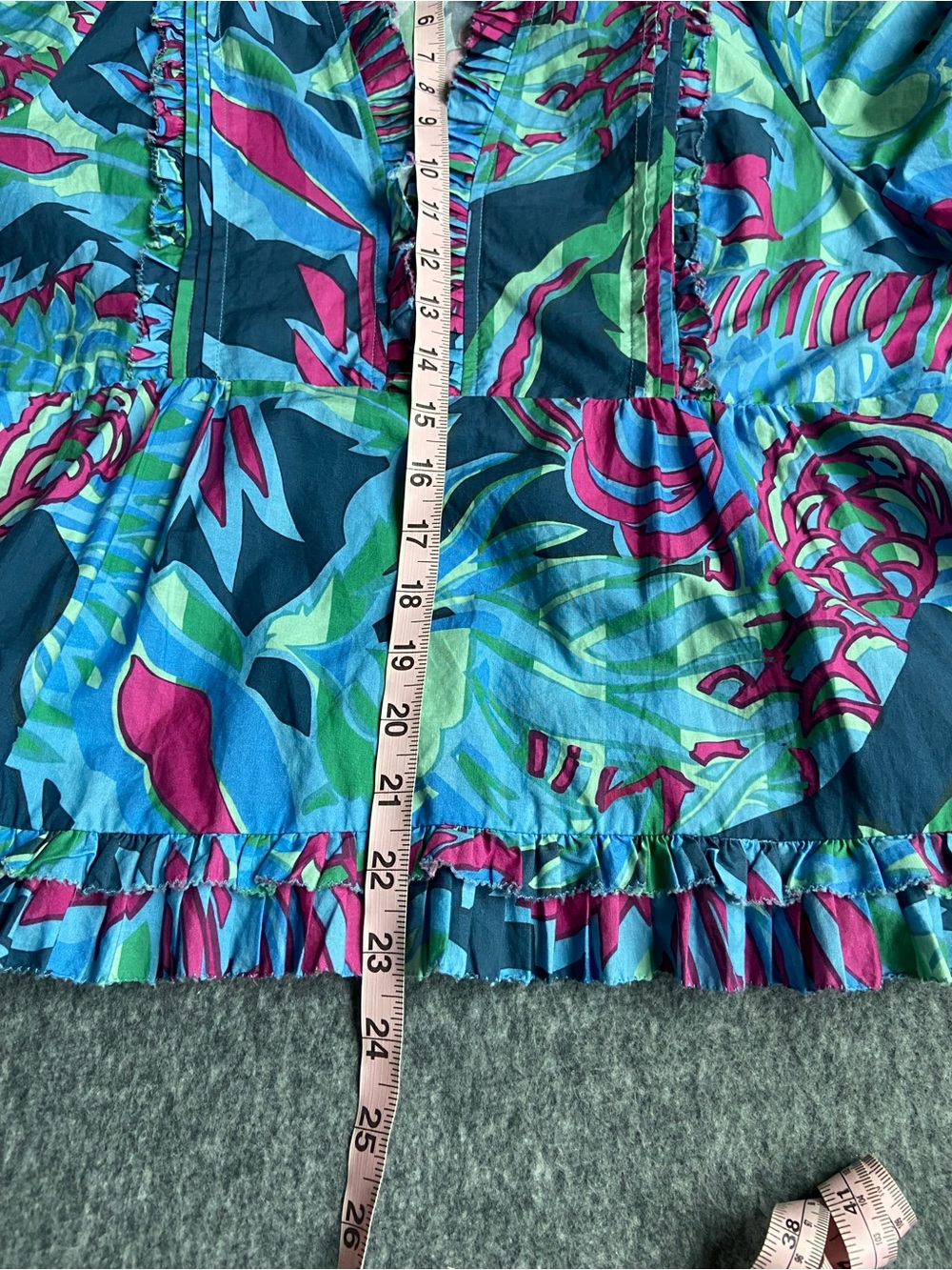 Love the Label Tropical Print Ruffle Blouse Top Boho Puff Sleeve Size M - Picture 11 of 13